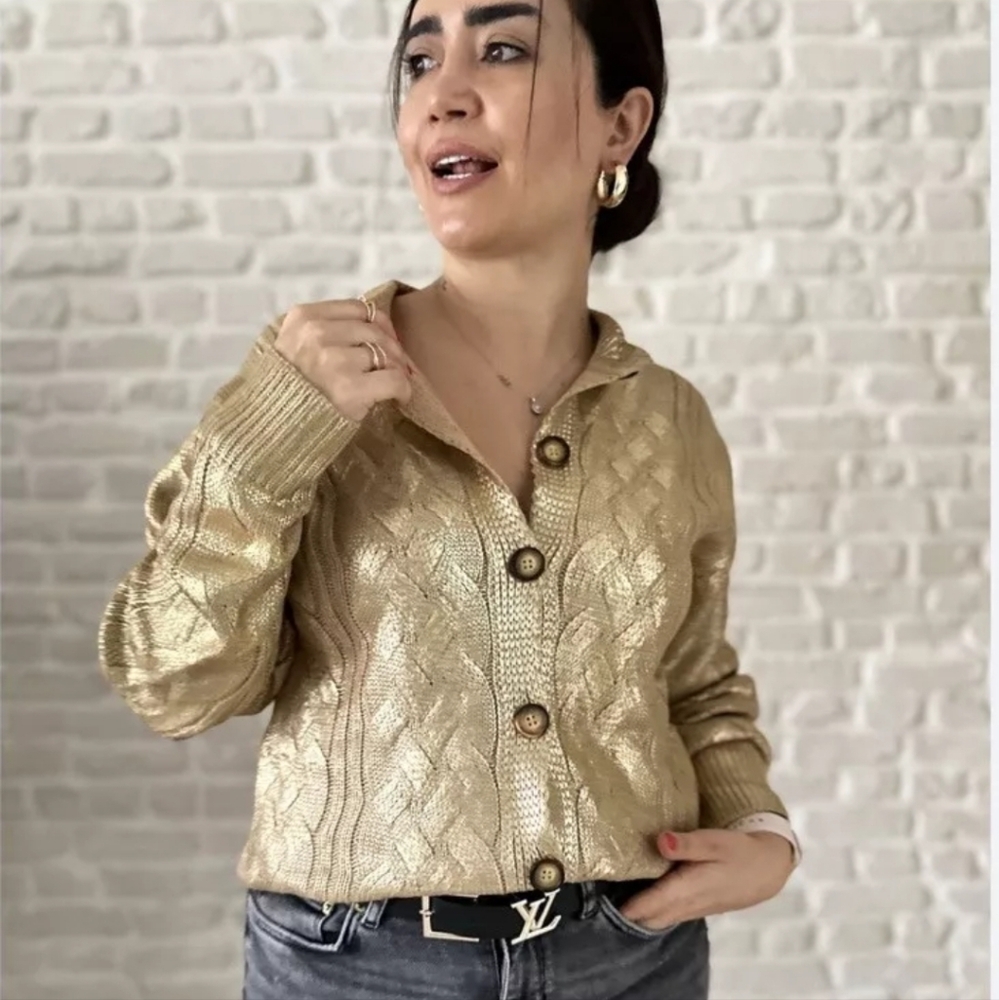 ❌️SOLD❌️FOIL KNIT CARDIGAN SIZE M - Picture 4 of 12